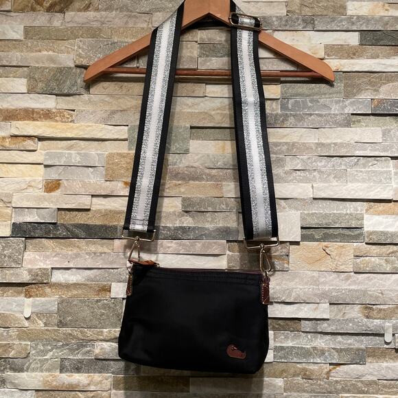 Dooney & Bourke Black Nylon Crossbody | Stripe Strap, Hot Pink, Y2K Sporty Bag - Picture 1 of 12